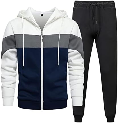 Машки тренерки, 2 парчиња атлетски атлетски худи -тренерки поставени активни облеки со цврста маичка за џемпери спортови со потта