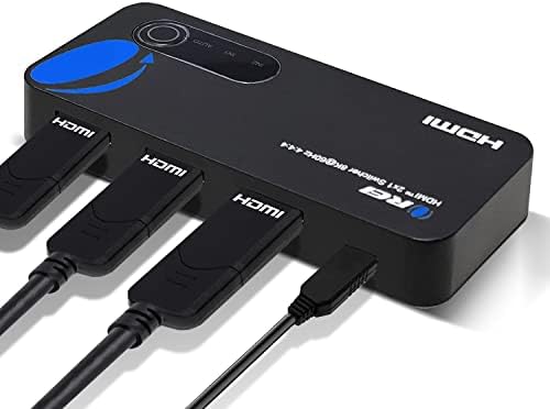 OREI 8K 2X1 HDMI прекинувач 4K @ 120Hz, Auto HDMI Selector 48Gbps Switch со висока резолуција помеѓу 2 влезови Префект за игри, PS5, Xbox, HDR10,