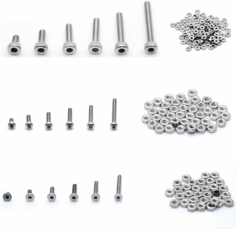 250 парчиња м2 а2 завртки од не'рѓосувачки челик со комплет за асортиман на хексадецимални ореви