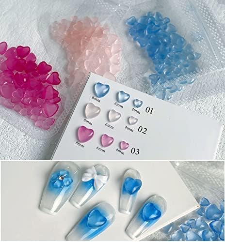 Sannxix 300pcs 3D срцев нокти шарм измешани 4/6/8mm акрилни украси на ноктите кои ја менуваат бојата под сонцето Peach Heart Rhinestone