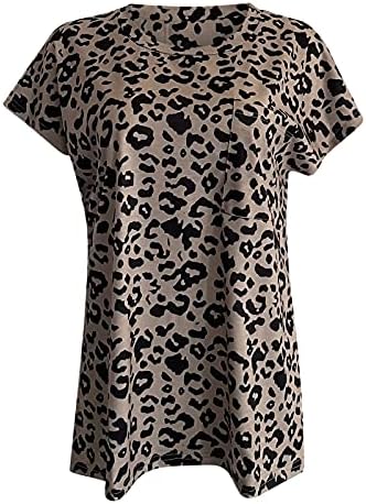 Wenенски жени летни резервоари, 2021 година модни жени обични лабави џебови од леопард o вратот маица со блуза тренингот на блузи