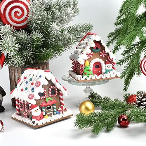 Божиќни украси Wybfztt-188, леб, почва, приврзоци за куќи за бонбони, куќа од ѓумбир со светла, приказ на прозорецот за торта, подароци