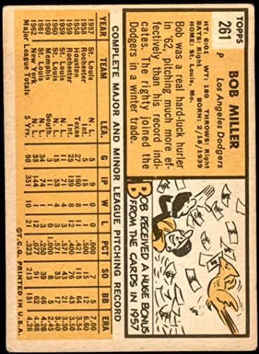 1963 Топпс 261 Боб Милер Лос Анџелес Доџерс Дин картички 2 - Добри Доџерс