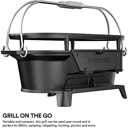 Everdure Cast Iron Grill & Cover - Надворешна, преносна скара од јаглен и таблета за леано железо - леано железо, емајлирано,