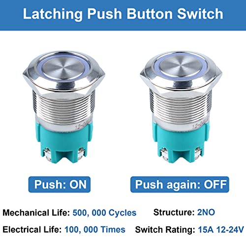 DMWD 22 mm Latching Metal Anti-Vandal Push Switch Switch Водоотпорна струја 15AMAMP 12V-24V 1NO завртки за завртки за 0,87 Дупка за монтирање со Halo Ring Orange LED LED