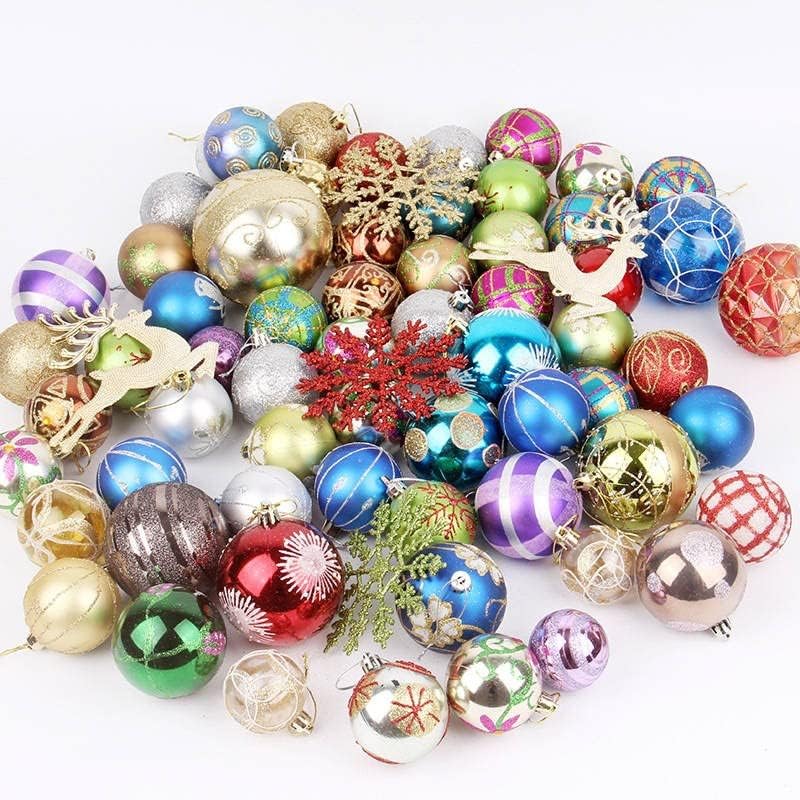 Божиќни топчиња украси, виси на новогодишна елка 60-70 пакувања Божиќна елка Асортиран приврзоци за уништување на божиќни божиќни украси