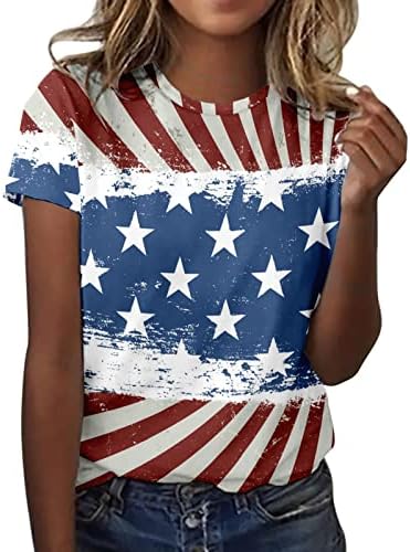 Патриотски кошули за жени Американски кошула со знаме Обични летни врвови со кратки ракави маички патриотски удобни лабави блуза врвот