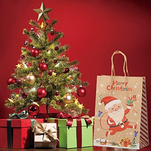 Божиќни Торби За Подароци Со Рачки, 24 Пакети Божиќни Крафт Торби За Подароци За Божиќна Хартија, Божиќни Кеси За Подароци, Божиќни Торби За