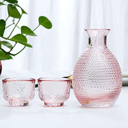 Sizikato 5pcs розово стакло за раб вклучуваат шише 1 парчиња и чаши од 4 парчиња
