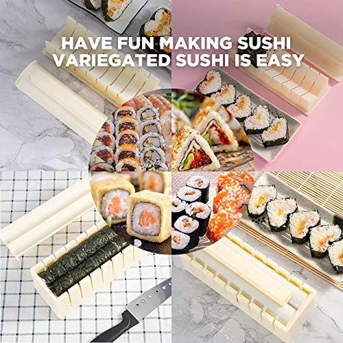 Суши за правење комплет лукс издание со комплетно суши поставено 10 парчиња пластична алатка за производител на суши, комплетна со 8