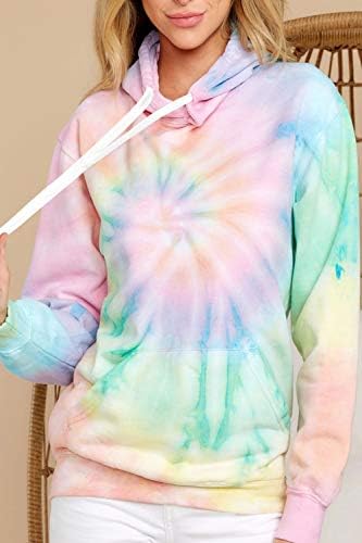 Hvepuo Tie Dye Dye Print Hoodie Долги ракави за влечење на врвовите на пулвер, лабава обична маичка за жени