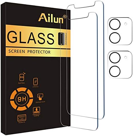 Заштитник на екранот на Ailun 2pack компатибилен за iPhone 11 [6,1 инчи] + 2 заштитник на леќи за леќи на камера, филм со калено стакло, [9H тврдост] - HD