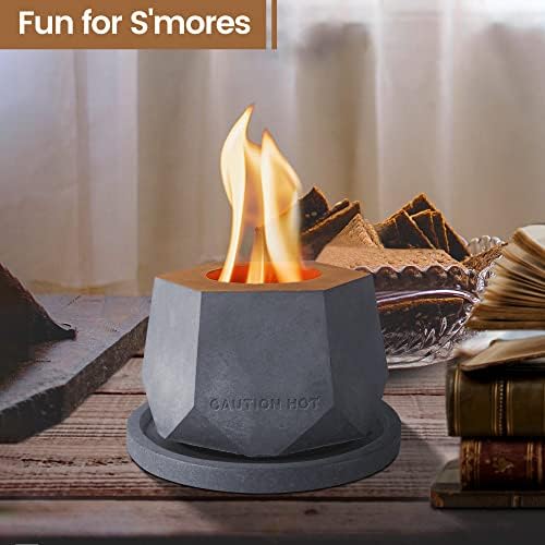 Kante 5.6 in. W Galaxy Stone Portable Concrete Rubbing Alcohol Tabletop Fire Pit w/Metal Extinguisher,Blue Fire Glass & 7.2 in. Light Gray Base,Ethanol Fireplace,Indoor Tabletop Fire Pit Bowl Pot