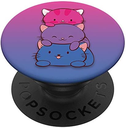 Бисексуална гордост Kawaii Kitty Cat Stack Anime PopSockets PopGrip: Заменлива зафат за телефони и таблети