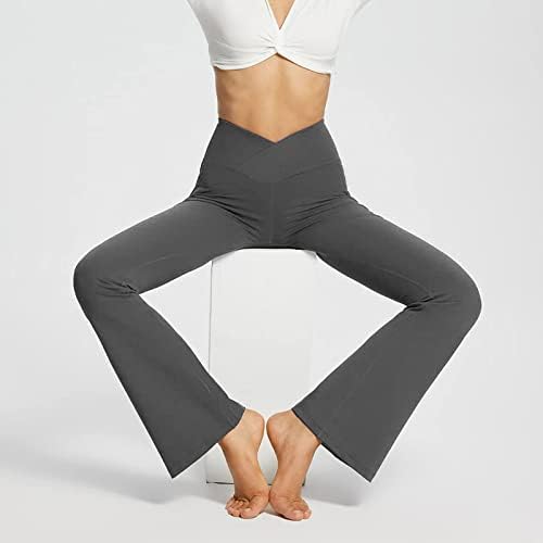 Женски бутлег јога панталони кросовер со висока половината широк тренинг на нозе, панталони за подигање, работа панталони фустани панталони со