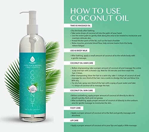 Pursonic чисто фракционо кокосово масло, масло од 8oz за масажи, терапевтски рецепти и есенцијални масла