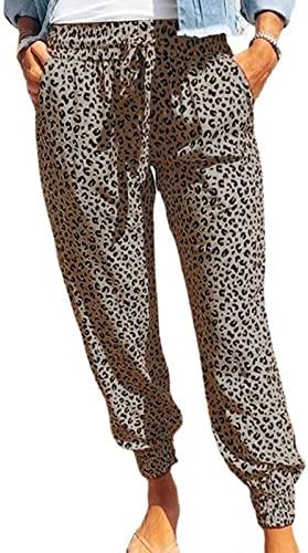 Wankang Womens 2023 Soft Casual Clathstring Tie Еластична половината лабава џогер панталони леопард печатени/карго панталони со џебови