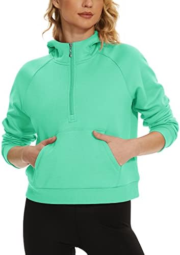 Tacените на Tacvasen Women Half Zip Pullover Sweatshirts Reece Hoodie Долги ракави Обични врвови со џеб од кенгур