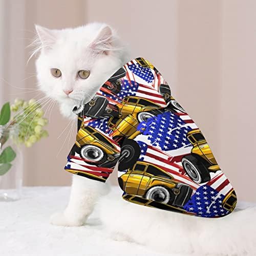 Американско знаме мускулно автомобил домашно милениче зимска кошула со качулка со капа за кучиња мачки кутре облека симпатична печатена подарок