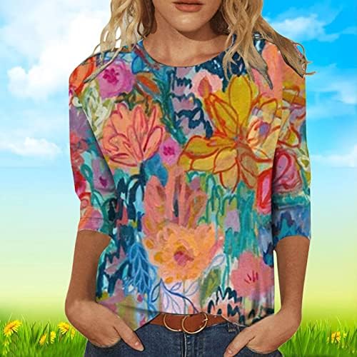 Графички маички за жени трендовски дозвола - 3/4 маички за ракави за жени o вратот маичка печатење блуза врвови дуксер