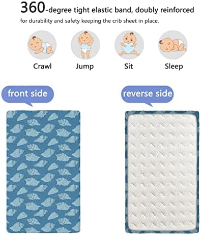 Seashells со тематски вграден креветче за креветчиња, стандарден сад за креветчиња, вграден лист со меки мали деца, наместена за момче