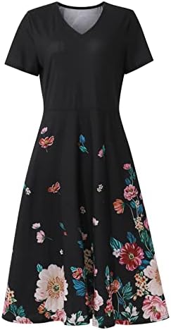 Коктел Nokmopo фустани плус големина летен летен моден цветен принт краток ракав за замав фустан за замав
