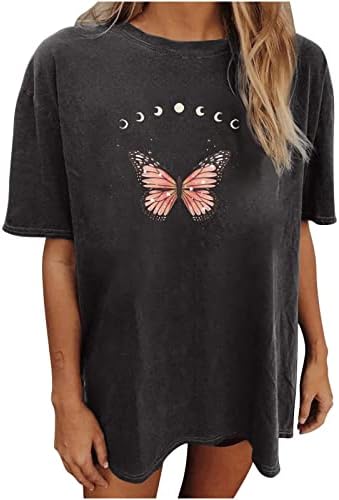 Симпатични маички летни кошули Месечината-печатена печатена врвови жени со кратки ракави блуза лабава обични памучни врвови графички маички
