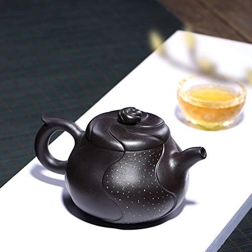Ldygteaservice кинески јксинг зиша чајник, 350мл црн ветер во форма на сончоглед, рачно изработен гроздобер ретро уникатен ориентален ориентален