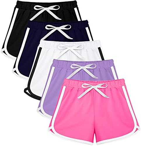 Резинта 5 пакува девојки шорцеви лето трчање атлетски шорцеви памук танц јога шорцеви шорцеви за мали деца за мали деца
