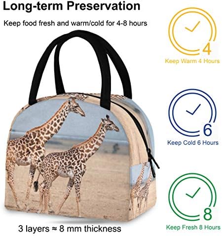 Изолирана торба За ручек Жени-Пустински Жирафи Голема Вреќа За Ручек Отпорна на Истекување со ремени за рамо за Работен Пикник