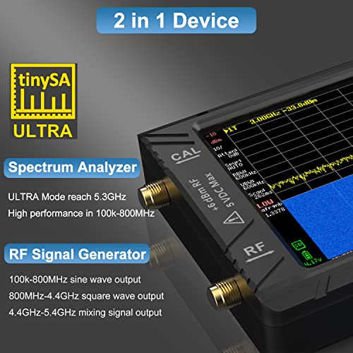 2023 4INCH TINYSA ULTRA SPECTRUM АНАЛИЗЕР 100KHZ-5.3GHz, V0.4.5.1 Преносен аналитичар за мала фреквенција со 32 GB SD картичка и