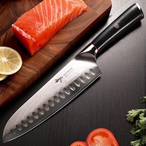Луд ајкула ултра остра нож за готвачи, професионален 8-инчен Дамаск Сантоку нож, изработен од Супер Дамаск не'рѓосувачки челик, нож што не