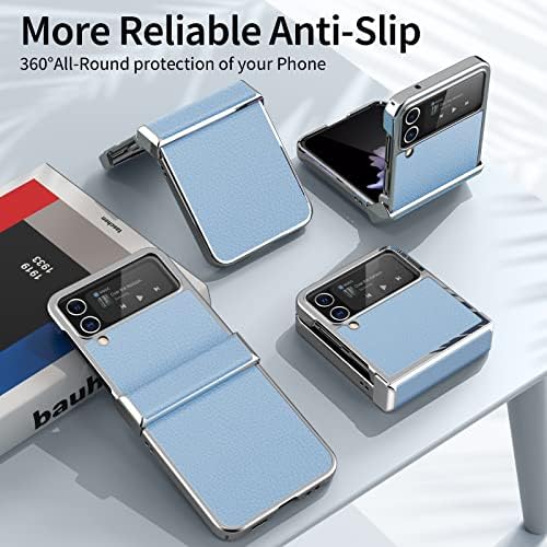 HXY За Samsung Galaxy Z Flip 4 Случај, Тенок Тенок Тенок Лесен Не-Лизгање Кожа Назад Галванизирана Рамка Шок-Отпорен Заштитен Телефон Случај