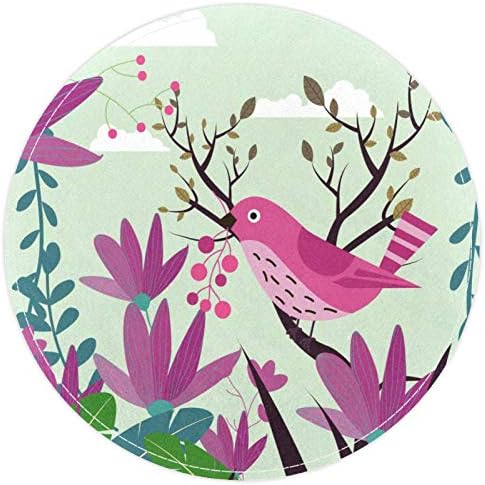 Heoeh природни растенија розова птица, нелизгазат 15,7 тркалезни теписи теписи килими за деца спална соба бебе соба игра Расадник