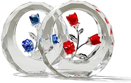 Фигурини со цветни цвеќиња со надворешен кружен кристал, стаклен пролетен букет колекционерски фигурини за домашни украси - идеја