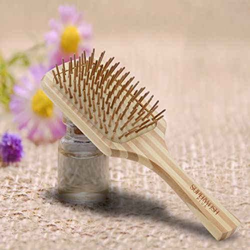 Бамбус дрво четка за коса голема лопатка за жени, природни бамбус дрвени влакна на скалпот масажер, рамна четка за коса, вклопувајте