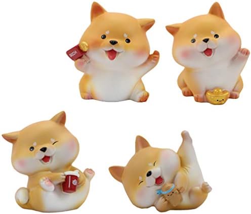 Valiclud 1 сет 4 парчиња кучиња фигурини играчки играчки табла статуи Shiba inu кутре кутриња кучиња за внатрешни работи за украсување