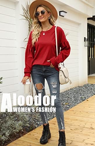 Алоудер џемпери за жени екипаж обичен моден џемпер со долг ракав, обичен туничен врвови