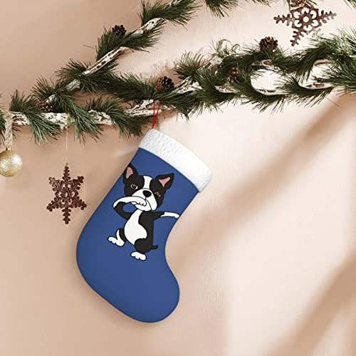 Cutedwarf Boston Terrier Dog Dabbing Божиќно порибување Божиќни празници Орнаменти Камино виси чорап 18 инчи чорапи