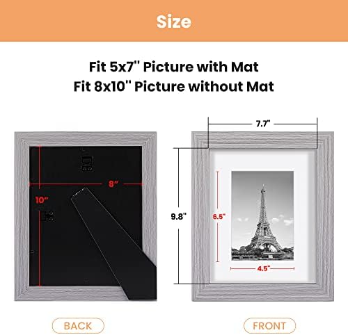 upsimples 8x10 Рамка за слика потресена сива боја со вистинско стакло, приказ на слики 5x7 со мат или 8x10 без МАТ, мулти -фото рамки