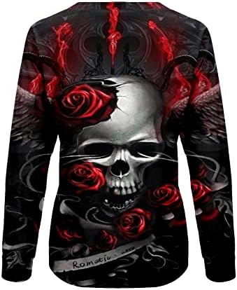 Beuu Horror 3D череп кошули за печатење џемпери за Ноќта на вештерките костуми за жени, џемпер, обична новинска графичка графичка графичка