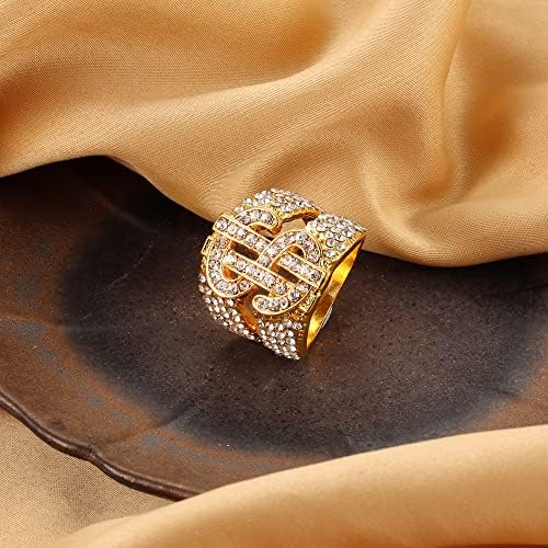 Besteel 5pcs Bling Pinky Ring за мажи 18K злато позлатен симулиран дијамантски прстен хип хоп лежејќи го мажите златен прстен