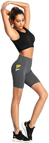Sunенски женски јога -тренингот шорцеви со џебови со високи половини за велосипедисти за велосипедисти за велосипедизам, јога,