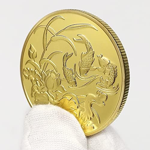 Злато Среќа Монета Со Кои Риба И Лотос Цвет Дизајн-Лотарија Билет Гребење Алатка