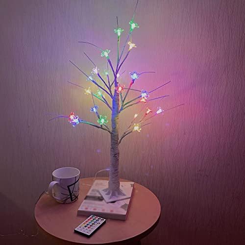 23,65 инчи таблети Бонсаи дрво светло со 24 LED светла, вештачки цветни бонсаи дрво табела на врвна ламба дома осветлена дрво, 17 режими