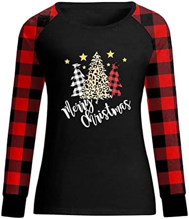 Среќни Божиќни кошули за жени Смешни графички маички кошули Божиќ ирваси графички печатење лабава летни обични врвови