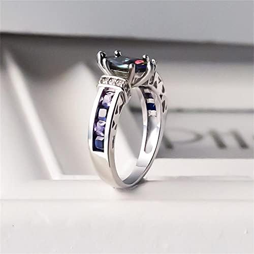 Faux 925 Стерлинг сребрен природен Iridescent Gemstone прстен шарен овален топаз ветува прстен венчален венчален прстен за жени за жени