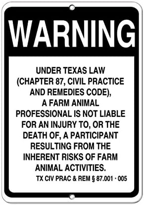 Алуминиум вертикален метал знак повеќекратни големини Тексас закон фарма Професионалец не одговара на повреда Смрт држава десно со гранична