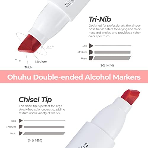 Охуху двојно врзано фино и маркер на двојно поставување на новите двојни вртења Tri-Nib & Chisel Marker Set пакет