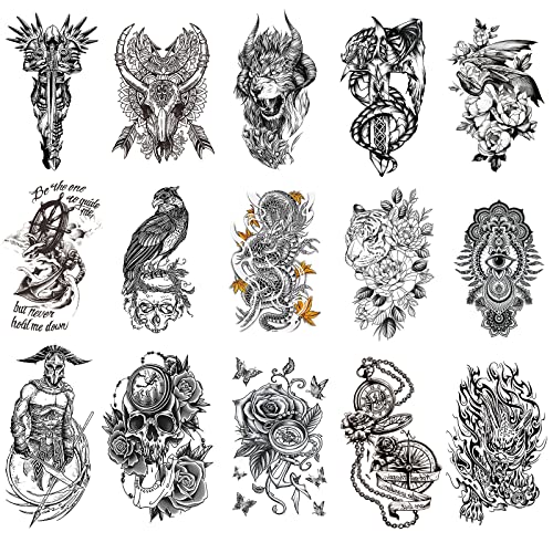 Привремени Тетоважи за мажи и тинејџери (15 чаршафи), Привремени Тетоважи Со Половина Рака За Ноќта На Вештерките, Реални Тетоважи Со Ракави Водоотпорни